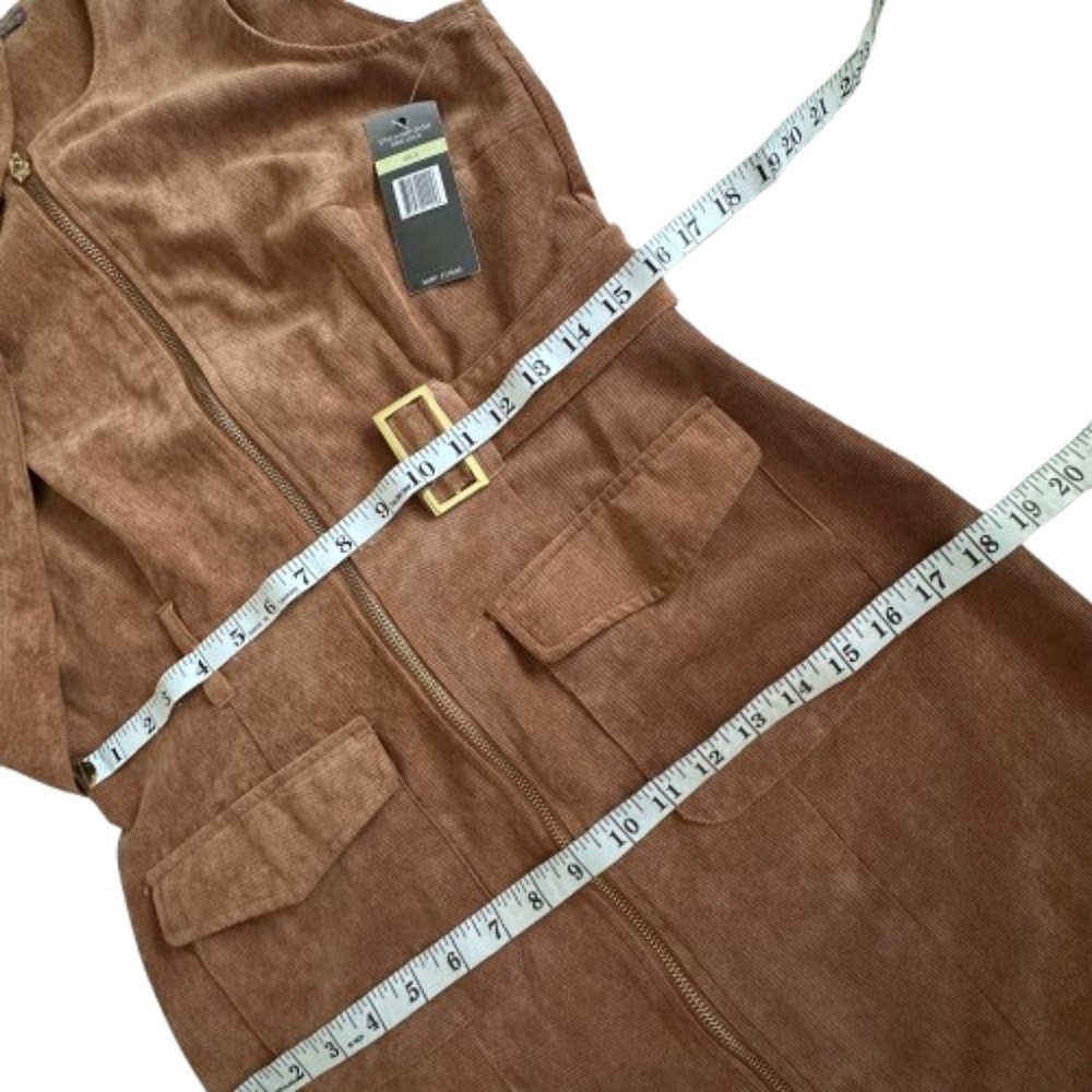 NWT Sharagano Women' 4 Brown Wet Sand Sleeveless Full Zip Midi Corduroy Dress - Picture 12 of 15